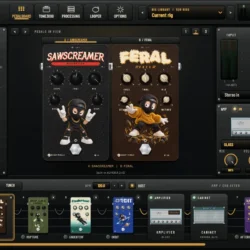 Beast Pedals pedalboard displaying Sawscreamer distortion and Feral fuzz with the GLASS amp and AURORA cabinet.